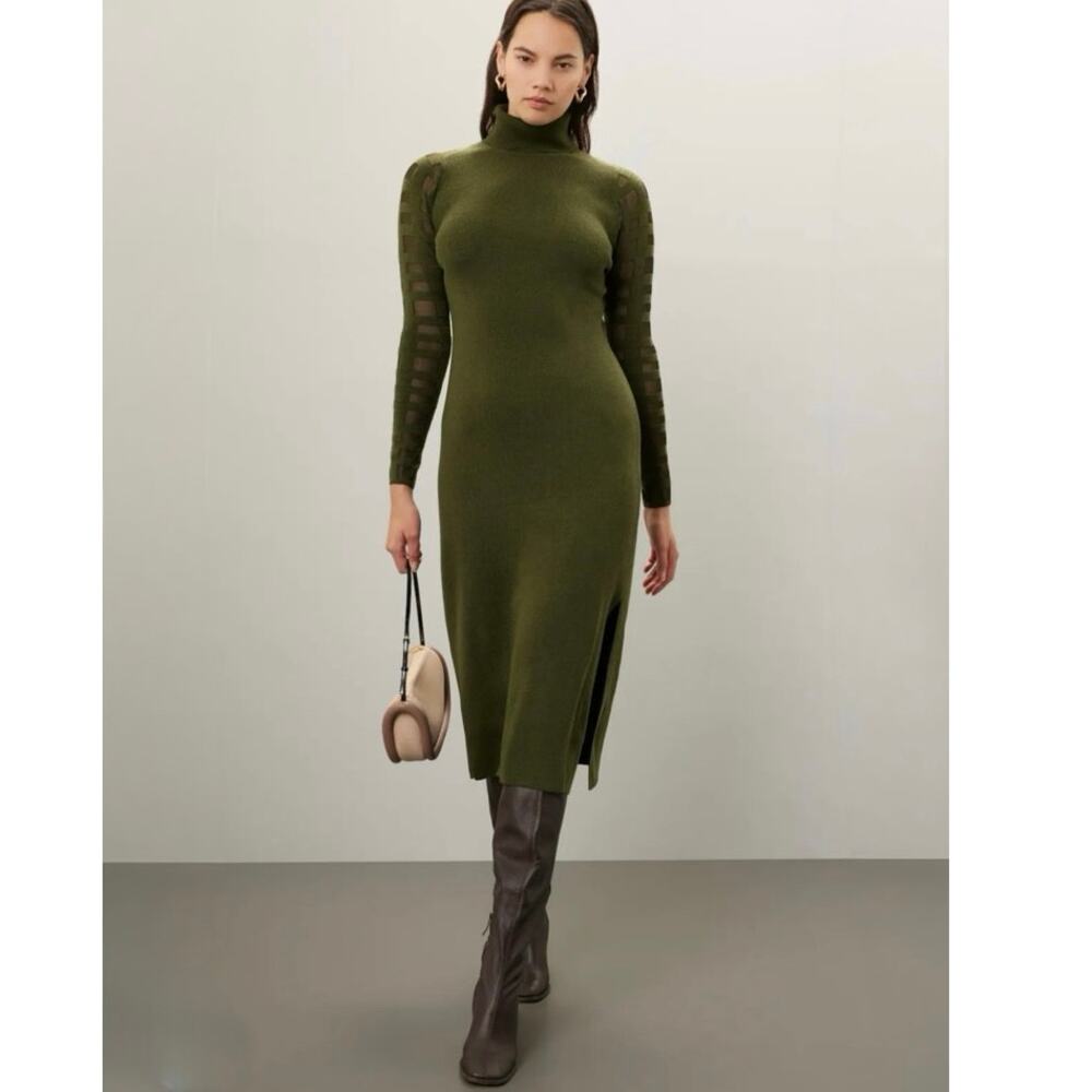 Esteban Cortazar Olive Mesh Sleeve knit Dress size Medium